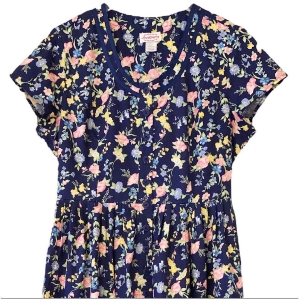 Lanz of Salzburg Cottagecore Blue Floral Ribbon Meadow Midi Dress L. milkmaid - Picture 7 of 7